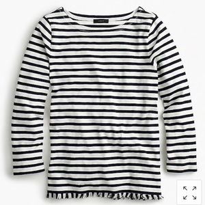 J.Crew | Striped Boatneck Top with Fringe L